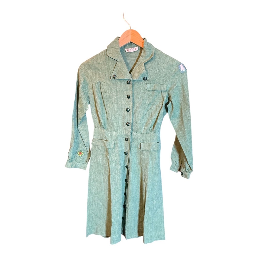 Vintage‎ Girl Scout Uniform Dress Patches Emblems Green Girls Kids Costume